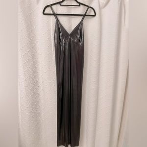 Norma Kamali NWT! metallic gunmetal slip midi dress Size 38/ M